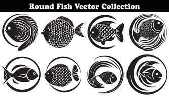 Round Fish Vector Design back on white background for designer