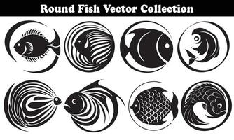 Round Fish Vector Design back on white background for designer