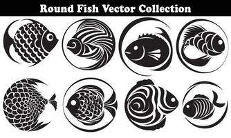 Round Fish Vector Design back on white background for designer