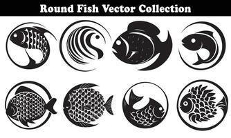 Round Fish Vector Design back on white background for designer