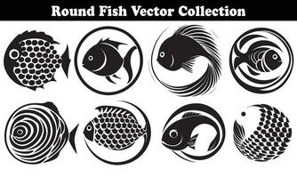 Round Fish Vector Design back on white background for designer