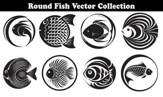 Round Fish Vector Design back on white background for designer