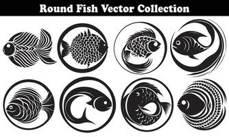 Round Fish Vector Design back on white background for designer