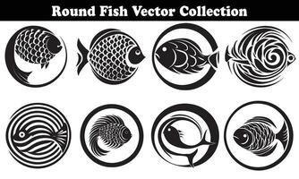 Round Fish Vector Design back on white background for designer