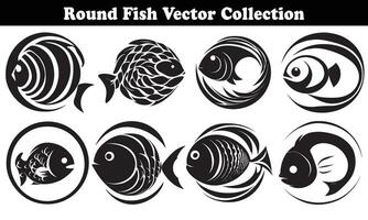 Round Fish Vector Design back on white background for designer