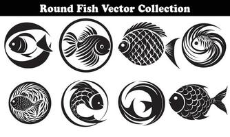 Round Fish Vector Design back on white background for designer