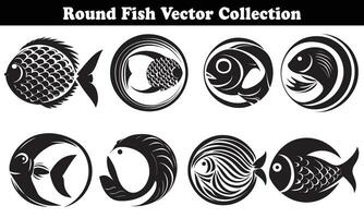 Round Fish Vector Design back on white background for designer