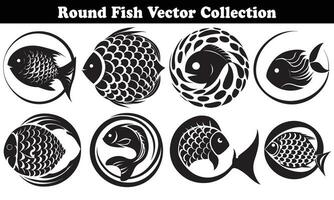 Round Fish Vector Design back on white background for designer