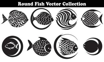 Round Fish Vector Design back on white background for designer