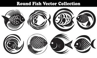 Round Fish Vector Design back on white background for designer