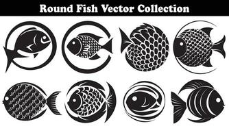 Round Fish Vector Design back on white background for designer