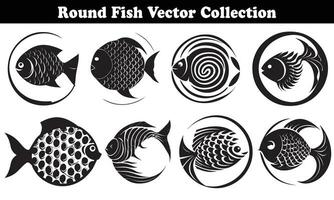 Round Fish Vector Design back on white background for designer