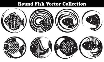 Round Fish Vector Design back on white background for designer