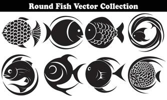 Round Fish Vector Design back on white background for designer