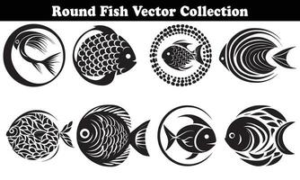 Round Fish Vector Design back on white background for designer