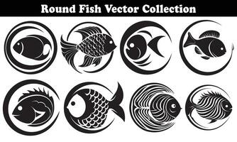 Round Fish Vector Design back on white background for designer