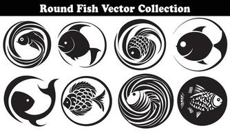 Round Fish Vector Design back on white background for designer