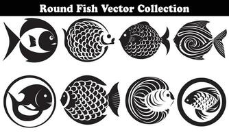 Round Fish Vector Design back on white background for designer