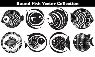 Round Fish Vector Design back on white background for designer