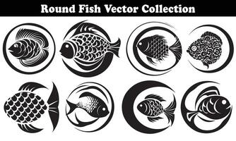 Round Fish Vector Design back on white background for designer