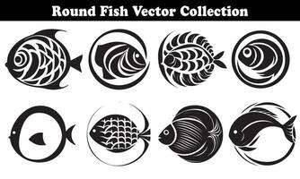 Round Fish Vector Design back on white background for designer