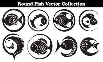 Round Fish Vector Design back on white background for designer