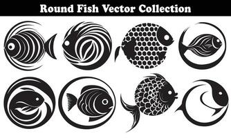 Round Fish Vector Design back on white background for designer