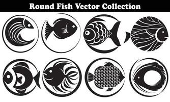 Round Fish Vector Design back on white background for designer