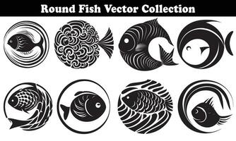 Round Fish Vector Design back on white background for designer