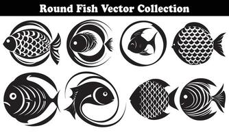 Round Fish Vector Design back on white background for designer