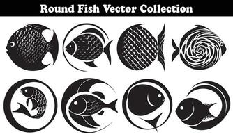 Round Fish Vector Design back on white background for designer