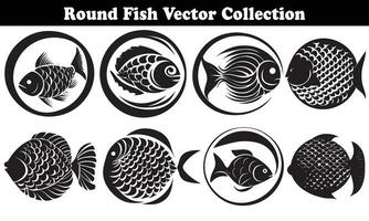 Round Fish Vector Design back on white background for designer