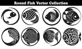 Round Fish Vector Design back on white background for designer