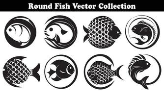 Round Fish Vector Design back on white background for designer