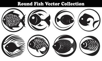 Round Fish Vector Design back on white background for designer