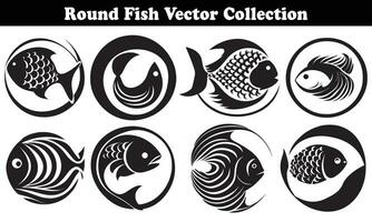 Round Fish Vector Design back on white background for designer