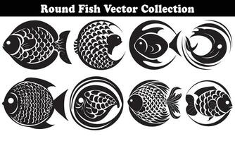 Round Fish Vector Design back on white background for designer