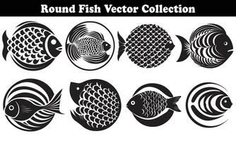 Round Fish Vector Design back on white background for designer