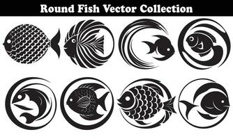 Round Fish Vector Design back on white background for designer