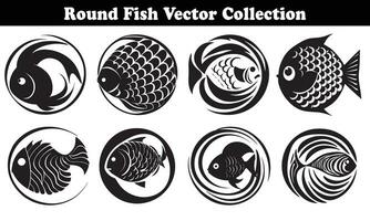 Round Fish Vector Design back on white background for designer