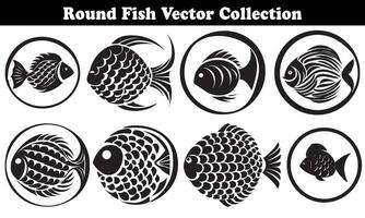 Round Fish Vector Design back on white background for designer