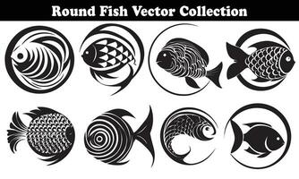 Round Fish Vector Design back on white background for designer