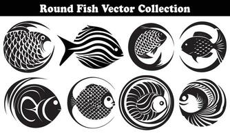 Round Fish Vector Design back on white background for designer