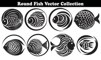 Round Fish Vector Design back on white background for designer