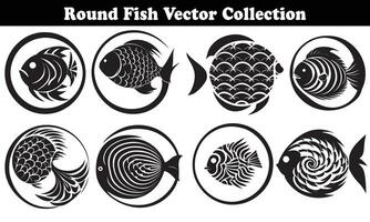 Round Fish Vector Design back on white background for designer