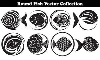 Round Fish Vector Design back on white background for designer