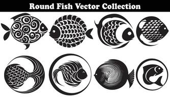 Round Fish Vector Design back on white background for designer