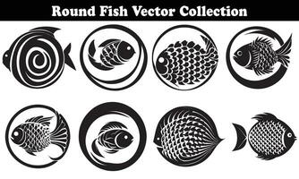 Round Fish Vector Design back on white background for designer