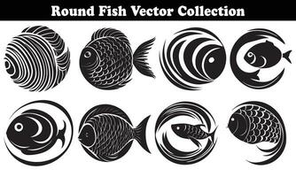 Round Fish Vector Design back on white background for designer