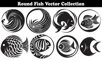 Round Fish Vector Design back on white background for designer